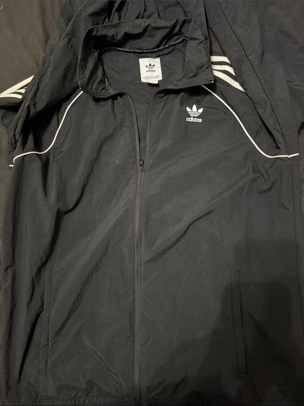 adidas Black Windbreaker Jacket with White Trim